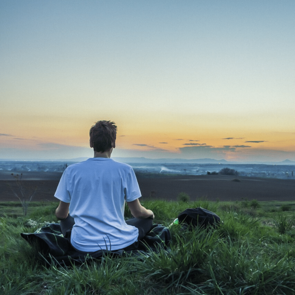 homme meditant, calme, dans la nature