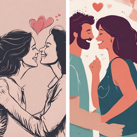Images de couples homo et heterosexuels qui pratiquent la Positivité dans les Relations Amoureuses