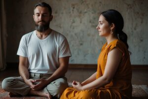 homme et femme qui méditent sur la compassion a domicile