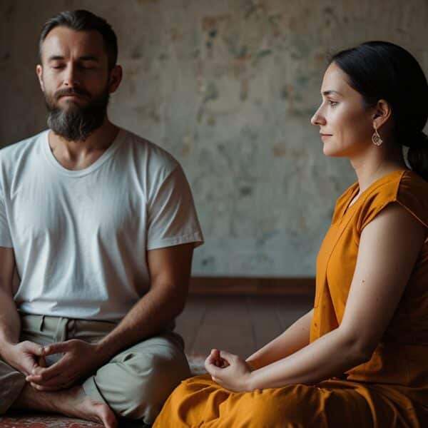 homme et femme qui méditent sur la compassion a domicile